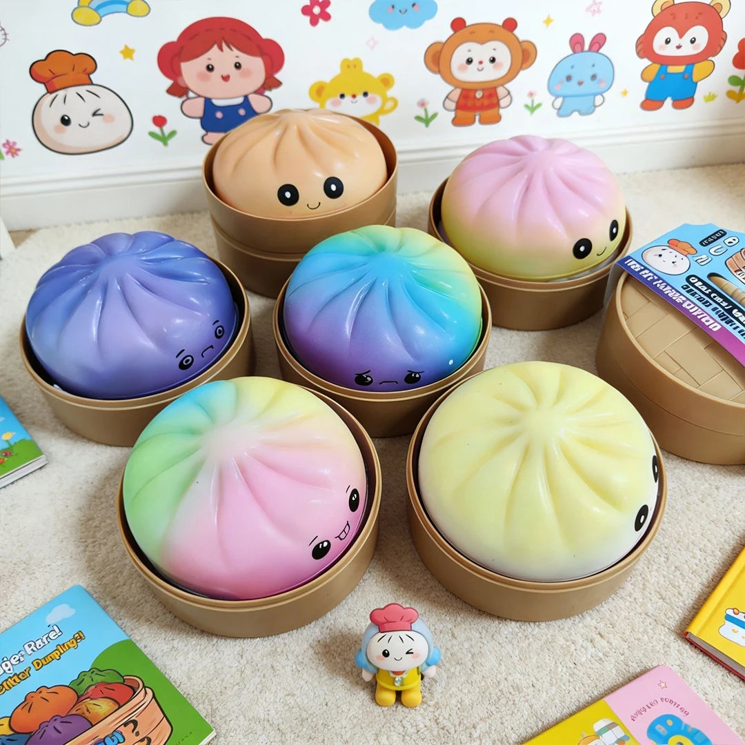 Premium Squishies Dumpling Bun Toy, Slow Rising PU Dumpling Stress Ball, Safe Non-Toxic Stress Relief Fidget Toy for Home