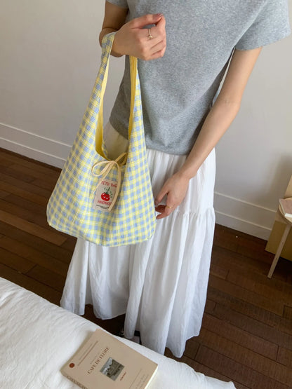 Cartoon Tomato Standard Plaid Vest Bag Large-Capacity Student Class Double-sided Backpack Fashionable Versatile Shoulder Bag