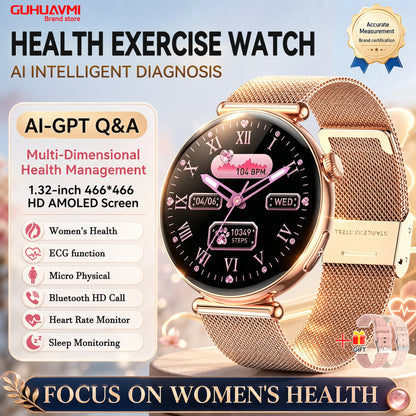 2026 New Women's Health Care Smartwatch ECG Blood Pressure Uric Acid Blood Lipids Sports IP68K Bluetooth call Fashion Smartwatch
