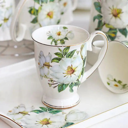300ML, bone china funny coffee mugs, porcelain floral painting, vintage countryside espresso cups, drinkware taza tea cup art