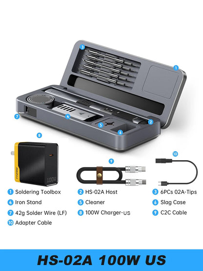 FNIRSI HS-02 Electric Soldering Iron PD100W Power Adjustable 100-450 ℃ Temperature Rapid Heating Repair Portable Toolbox Kit