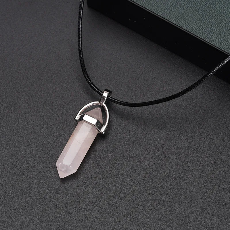 2Pcs/Set Luminous Hexagonal Column Heart Pendant Couple Magnetic Necklace Natural Stone Geometric Pendant Necklace Jewelry Gifts