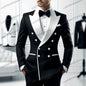 2-Piece Men's Casual Smolking Set with White Lapel Blazer And Black Pants Wedding Groomsmen Suit for Ceremony And Festa