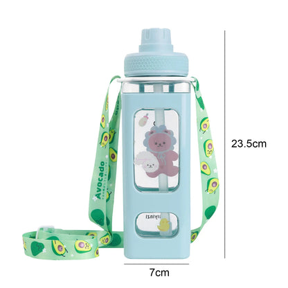 Water Bottle with Straw - 700ml 24 Oz Drinking Bottle Square Cute Water Jug