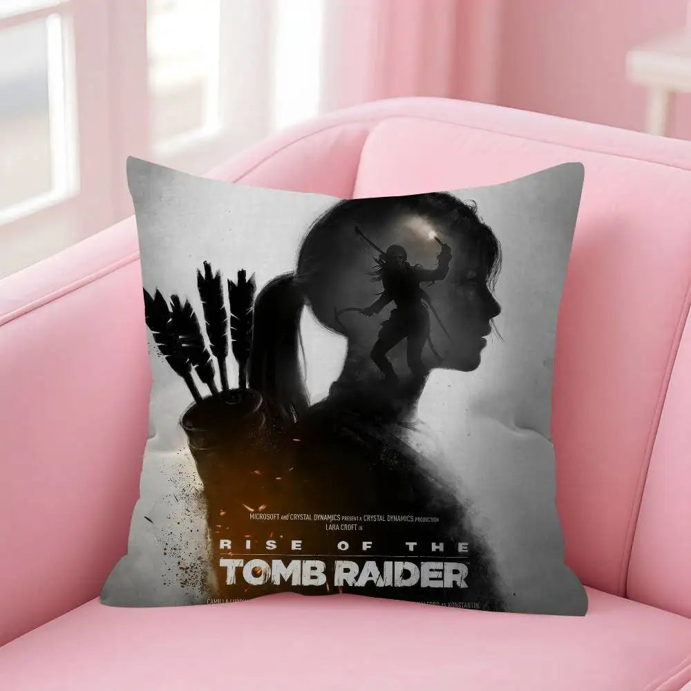 Lara Croft Tomb Raider game Double-sided Printed pillow cover Short plush Suitable living room bedrooms sofa throw cushion cover