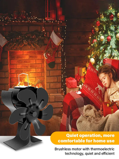 6leaf fireplace fan,winter warm home efficient heat distribution Winter fireplace fan Hot blast stove fan ecological quiet black
