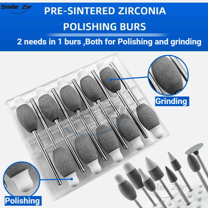 Dental Lab 2-in-1 Grinding Polishing Hand Tool for Pre-Sintered Zirconia Green State Zirconia Restoration Finishing Rotary Tool