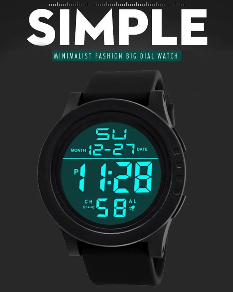 Men Sport Watch Multifunction Military Sports Watch Waterproof Luminous LED Digital Kids Watch Big Dial Student Electronic Watch