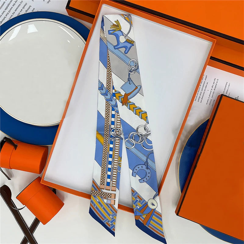 Summer New Animal Design Elephant Female Decoration Twill Silk Scarf Long Ribbon Binding Bag Silk Ribbon Hair Belt Small Scarf