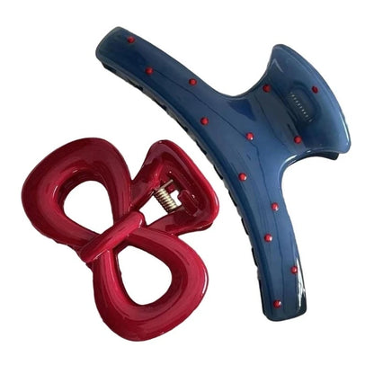 2Pcs/set Vintage Blue Polka Dot Red Bow Hair Clip Shark Claw Clamp Hairpin Barrette Korean Hair Headwear Accessory 2030
