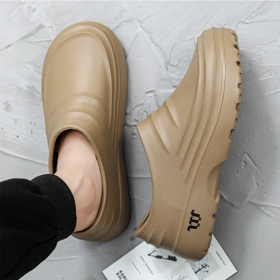 Men's New Vintage Style Casual Slip-On Shoes for Teenagers, Suitable for All Seasons, Waterproof Thick-Soled Eva One-Piece Flat Loafers, Splash-Proof Fishing Shoes