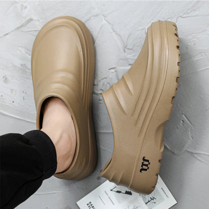 Men's New Vintage Style Casual Slip-On Shoes for Teenagers, Suitable for All Seasons, Waterproof Thick-Soled Eva One-Piece Flat Loafers, Splash-Proof Fishing Shoes