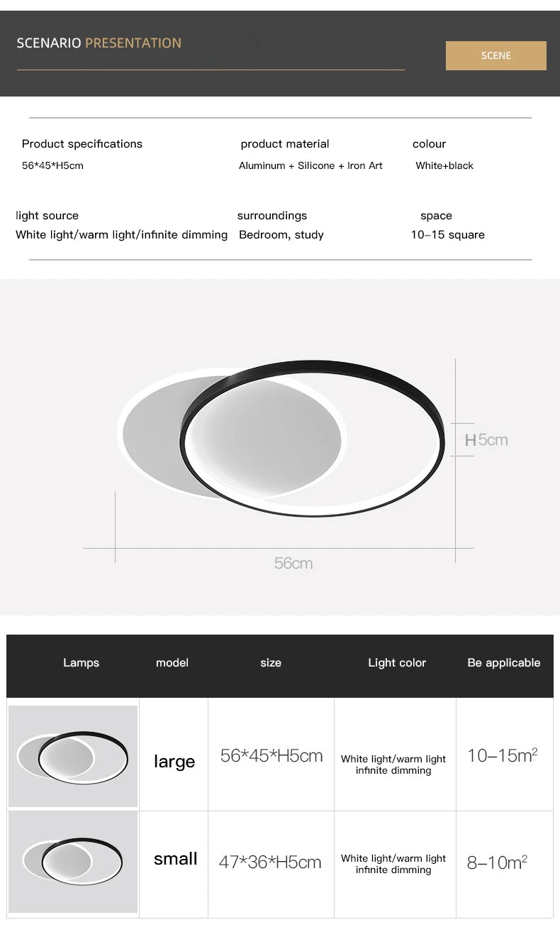 Modern Minimalist Led Ceiling Lamp For Bedroom Black White Design Ring Chandelier Living Room Study Loft Smart Light Fixtures