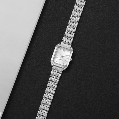 6PCS Fashion Rectangle Women Quartz Watch Bracelets Set Ladies Roma Dial Silvery Band Wristwatch Reloj Mujer(Without Box)