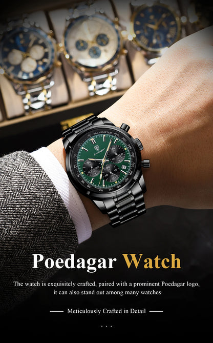 POEDAGAR Luxury Fashion Men Wristwatch Waterproof Luminous Chronograph Date Man Watch Stainless Steel Sport Quartz Men's Watches