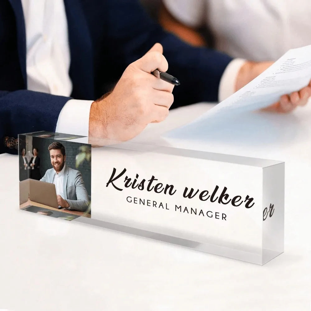 1pc Personalized 2D Acrylic Desk Plaque UV Printed Transparent Decor Office/Home Tabletop Sign Custom Birthday Gift