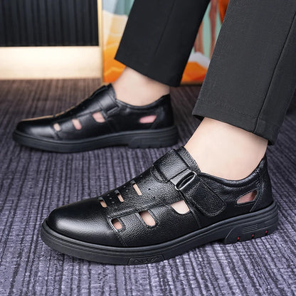 Men's Slip-On Loafers Summer Cowhide Breathable Leather Shoes Comfortable Wear-Resistant Anti-Slip Casual Footwear-705