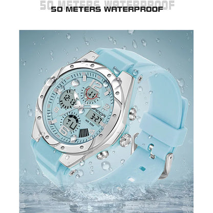 SANDA Luxury Ms LED Digital Sport Watch Fashion Casual Gold Wrist Watch Women Girl Military Waterproof Quartz Wristwatches 6062