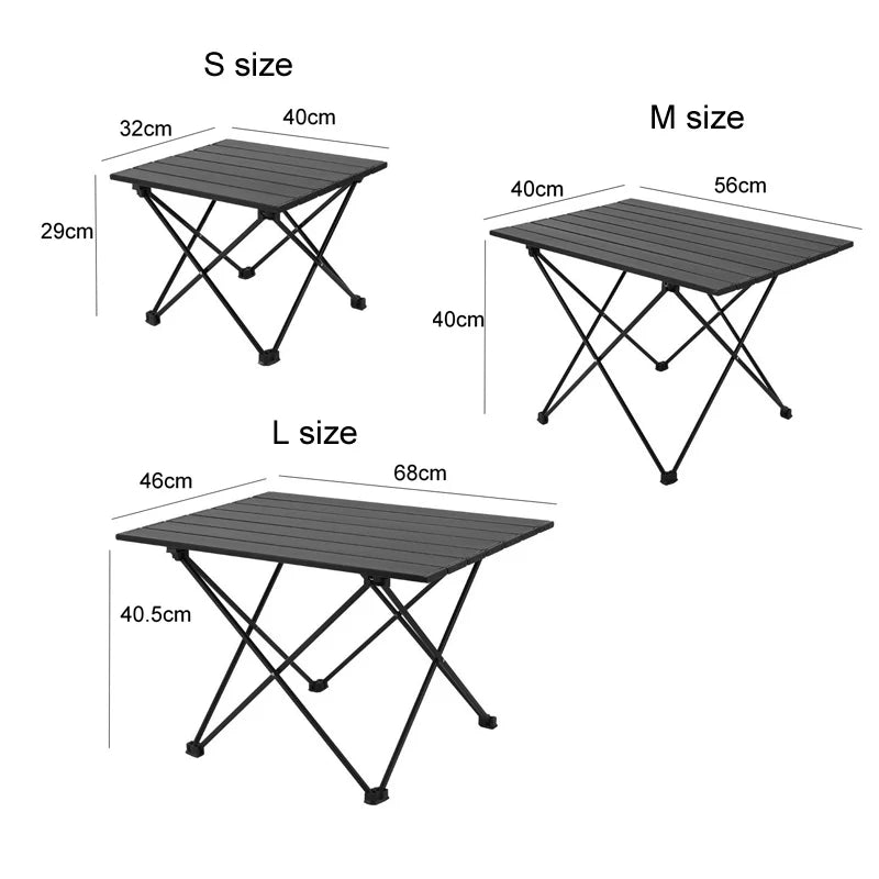 Black Aluminium Alloy Folding Camping Table Desk - Lightweight Rolling 3 Size Options Available