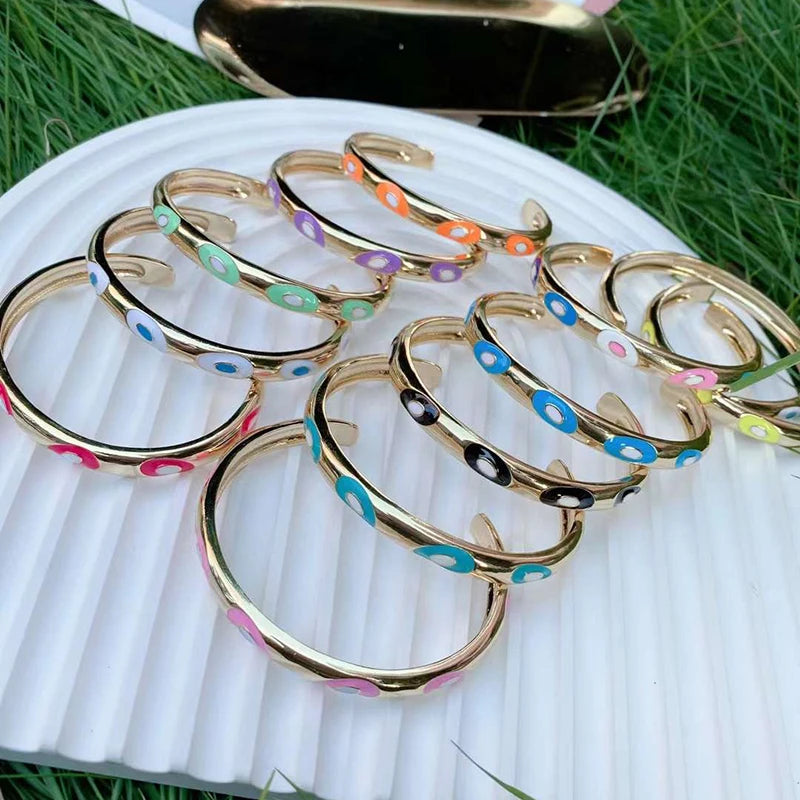 Fashionable Multicolor Gold Plated Gemstone Charm Bangle,Fine Colorful Enamel Open Adjustable Bracelet Jewelry Supply  Q35