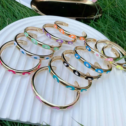 Fashionable Multicolor Gold Plated Gemstone Charm Bangle,Fine Colorful Enamel Open Adjustable Bracelet Jewelry Supply  Q35
