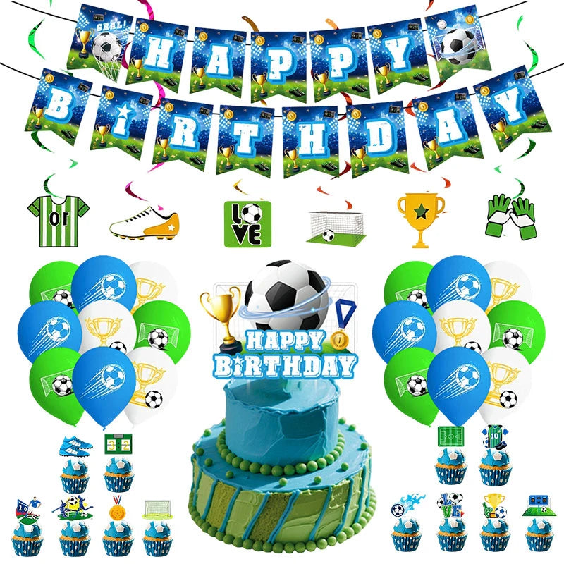 Blue Football Birthday Party Decoration Supply Birthday Soccer Plates Cups Napkins Towel Paper Tableware Tablecloth Party Favor