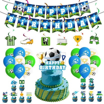 Blue Football Birthday Party Decoration Supply Birthday Soccer Plates Cups Napkins Towel Paper Tableware Tablecloth Party Favor