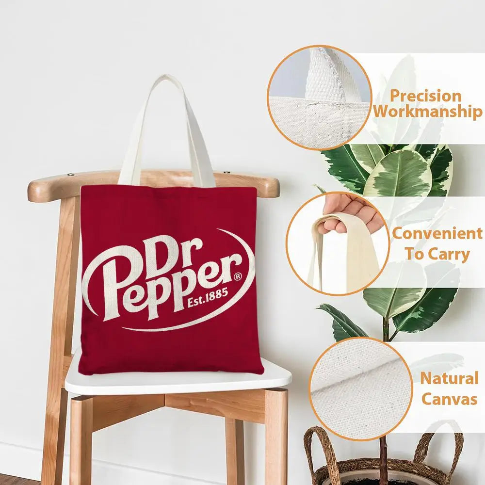 Classic Red Drink D-Dr P-PePper Storage Bags Canvas Double-Sided Print Fashion Shoulder Tote Shopping Bag Gift Eco Handbags