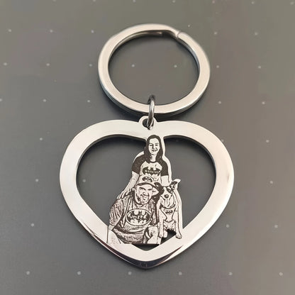 【Customized Product】Personalized Stainless Steel Heart-Shaped Keychain - Customizable with family and couple photos, text, and date - Valentine's Day/Christmas gift - A memorable keepsake gift for family, couples, and pet