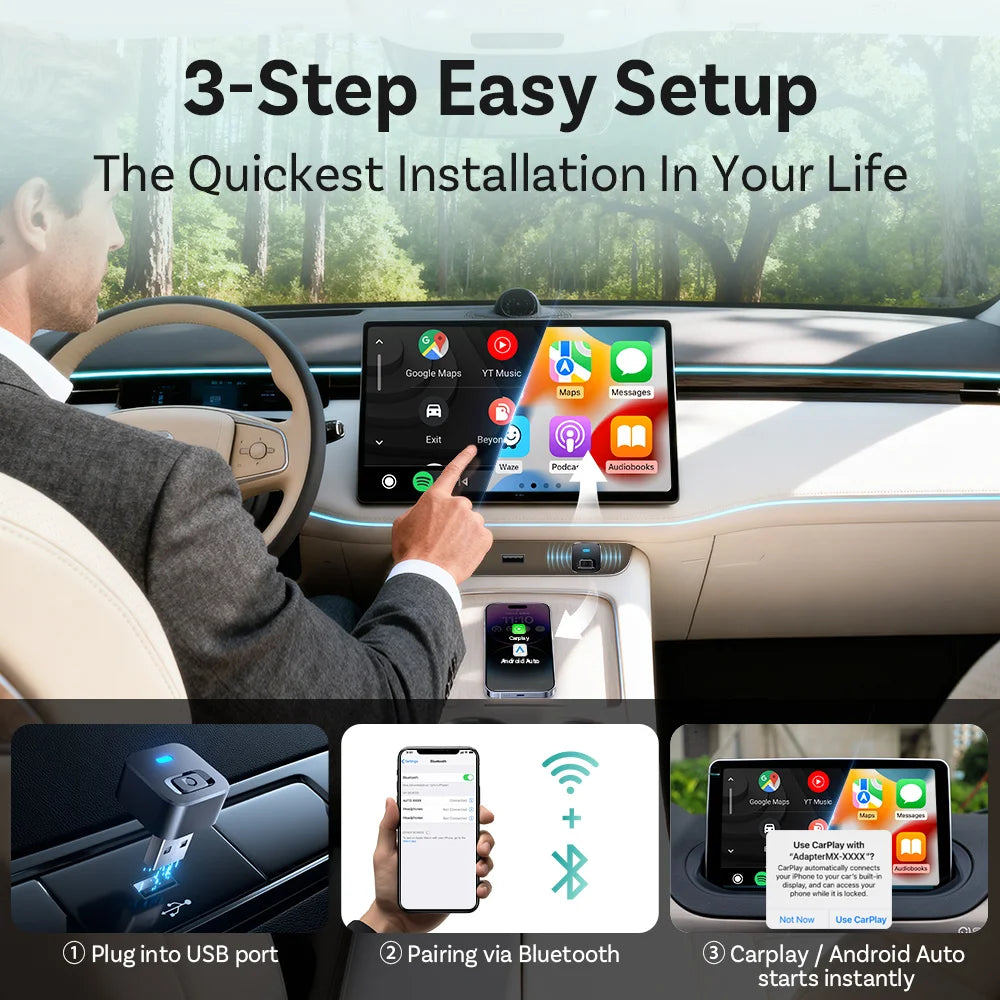 Ottocast Mini Dot 2in1 Wired To Wireless CarPlay Adapter Android Auto Dongle Smart AI Box Auto Connect Plug Play Car Accessories