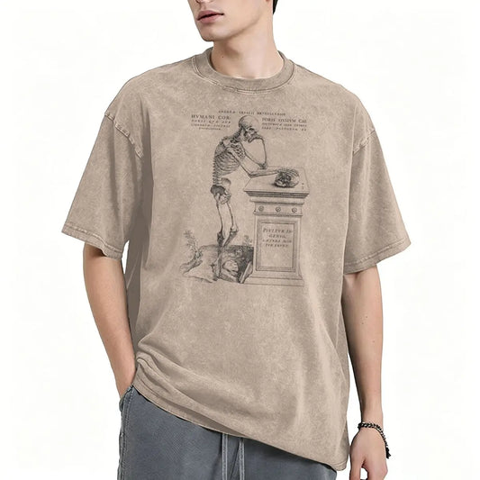 Vintage Skeleton Classic T-shirt For Men's Clothing Fashion Skull Y2K Washed Oversized T Shirt Short Sleeve 100% Cotton Tees Top