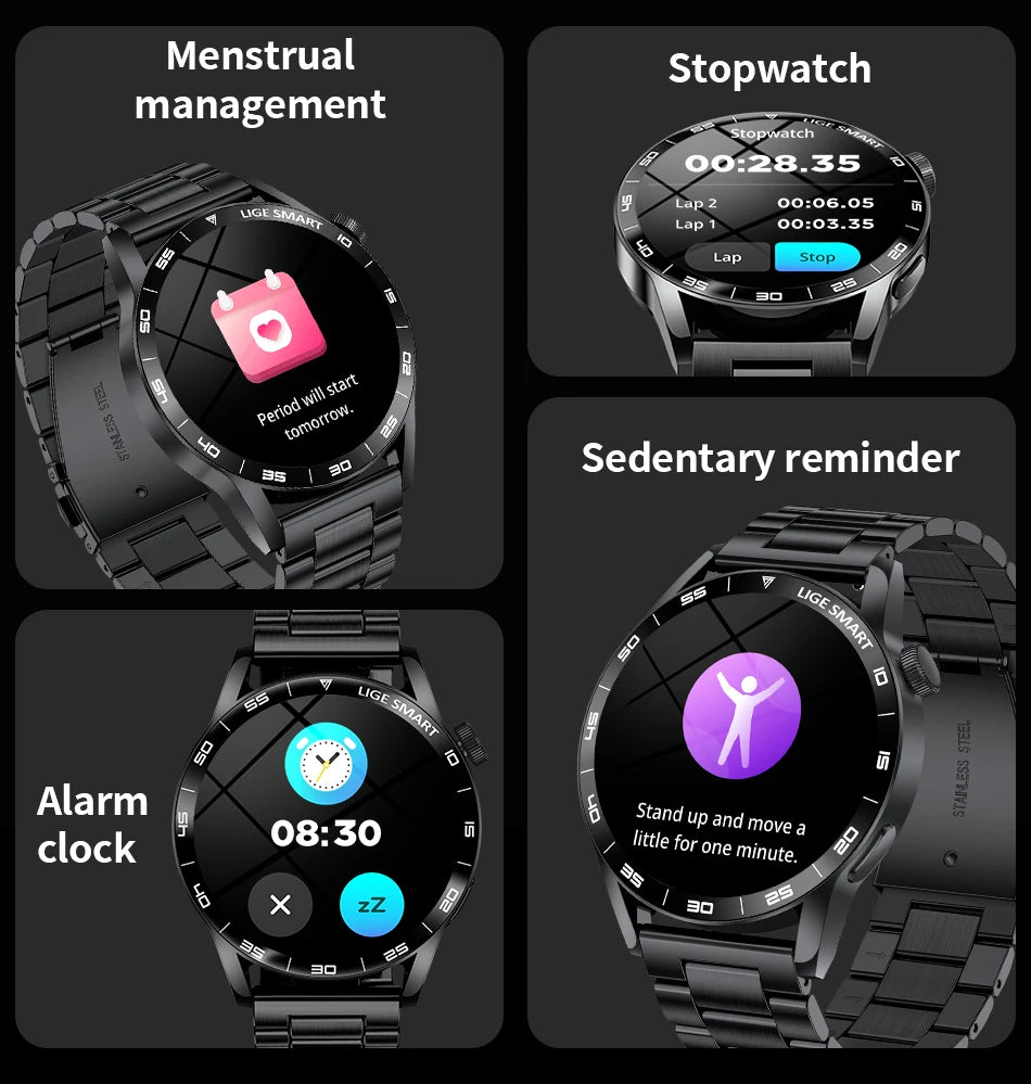 LIGE Full Touch Smartwatch Outdoor Military Smart Watch 1.38" HD Screen Bluetooth Call IP68 Waterproof Sport Fitness Watches Men