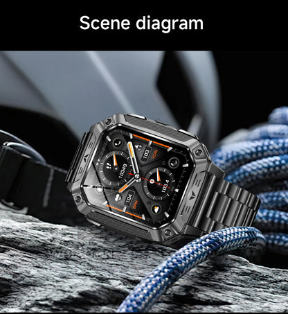 LIGE Wojskowy Inteligentny Zegarek 2.01'' Ekran HD Outdoor Sportowy Męski Zegarek SOS Czerwony Alarm Migająca Latarka Monitor Zdrowia Smartwatch