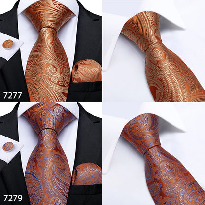 Fashion Men Tie Luxury Gold Black Dot Striped Paisley Silk Wedding Tie For Men DiBanGu Designer Hanky Cufflinks Gift Tie Set