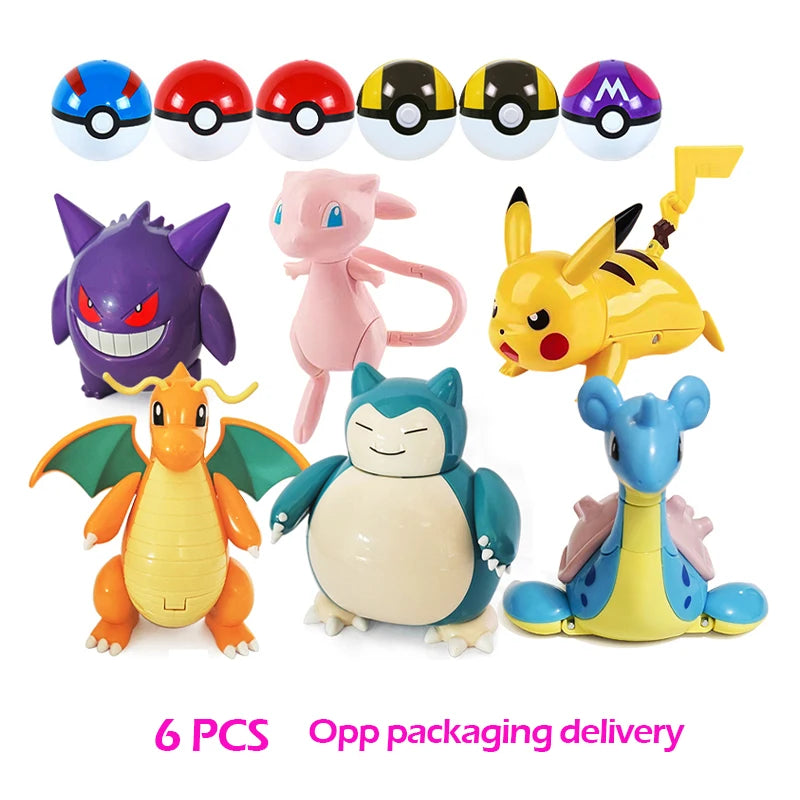 Pokemon ball deform Figure Pikachu Charizard Venusaur Blastoise Gyarados Solgaleo Lunala Action Figurine pokeball poke child Toy