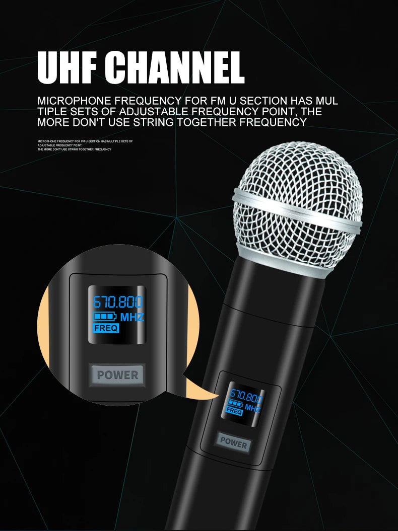 Wireless Microphone Handheld Dual Channels UHF Fixed Frequency Dynamic Mic For Karaoke Wedding Party Band Church Show