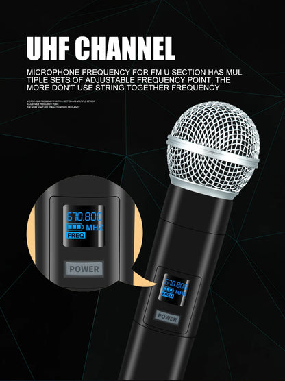 Wireless Microphone Handheld Dual Channels UHF Fixed Frequency Dynamic Mic For Karaoke Wedding Party Band Church Show