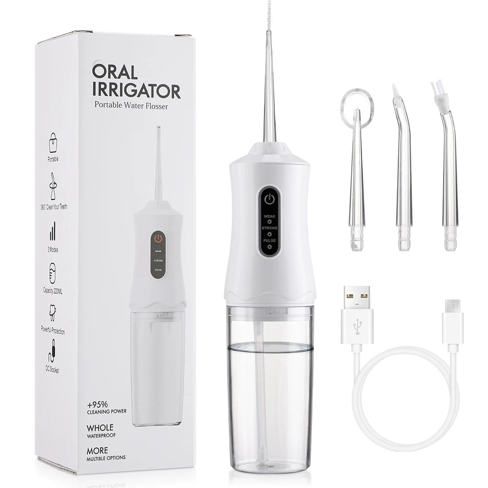 Inteligentny irygator doustny elektryczny 220 ml, nić wodna, 3 tryby, ładowalny, przenośny, irygator do zębów, do czyszczenia zębów