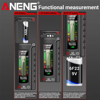 ANENG BT167 household battery level tester does not require power supply to measure D/C/AA/AAA/9V/button battery level detector