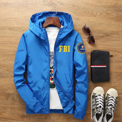 Sunscreen Waterproof FBI Shield Casual Jackets Ultra Light Men's Summer Hooded Jacket Super Thin Windbreaker Packable Skin Coat