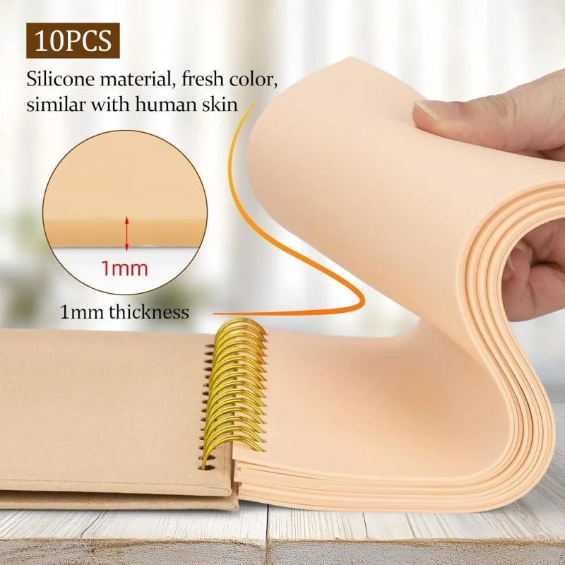 SUANGL Tattoo Practice Skin Book Set-10 Sheets of 1mm Double-side Skin Suitable for Beginners and Studio Students To Practice