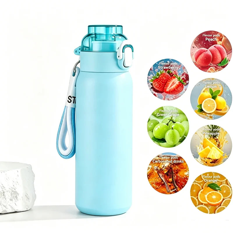 LUSQI 304 Stainless Steel Vacuum Insulated Water Bottle With 7 Flavor Pods 600/800ml Portable Thermos Outdoor Sports Water Cup
