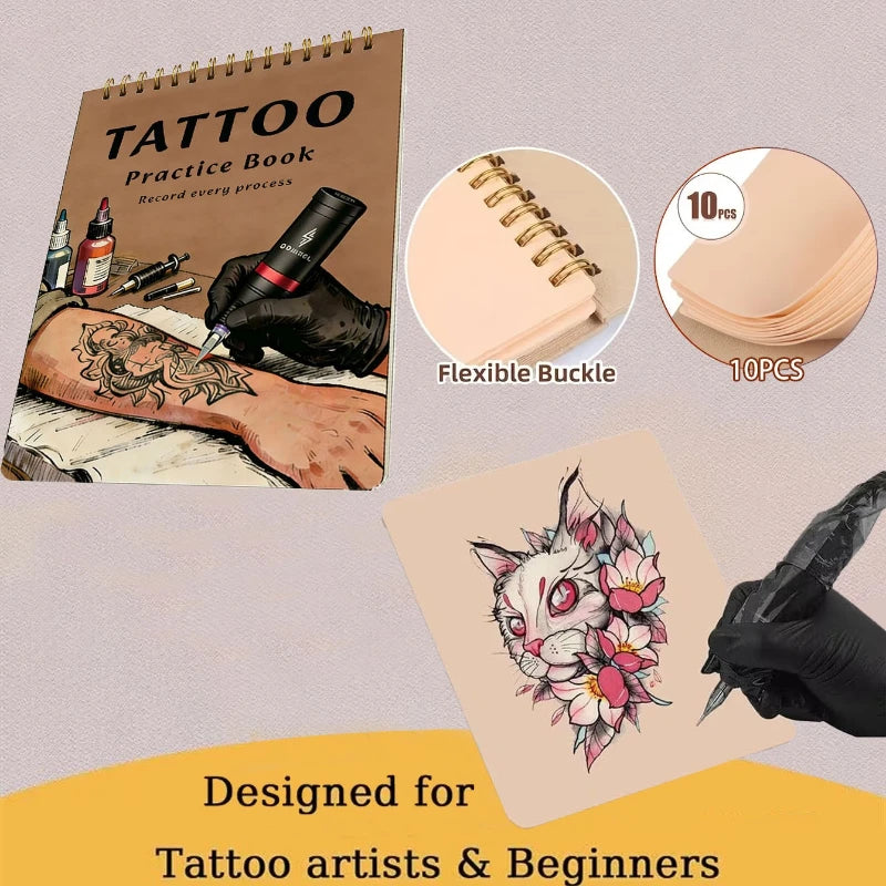 SUANGL Tattoo Practice Skin Book Set-10 Sheets of 1mm Double-side Skin Suitable for Beginners and Studio Students To Practice