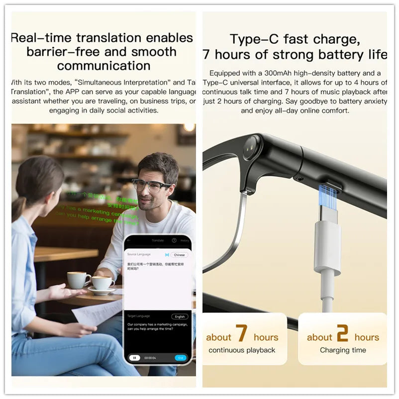2026 New 8MP Ultra-Wide HD Camera Smart Glasses Video Record 4GB AI Photo Recognition BT Call Translation Voice Smart Glasses