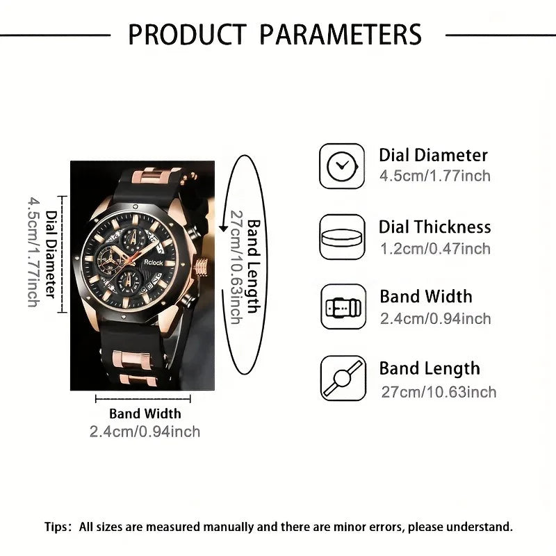 Four piece fashionable men's watch set, business casual men's bracelet, cross necklace, luxury watch