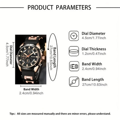 Four piece fashionable men's watch set, business casual men's bracelet, cross necklace, luxury watch