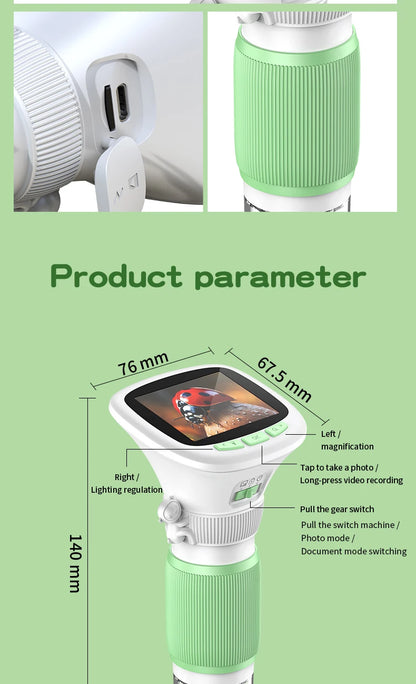 Kids Handheld Microscope with 2.4 Inch IPS HD Screen, 200X & 1000X Magnification, Photo/Video Recording, for Children Ages 6-12