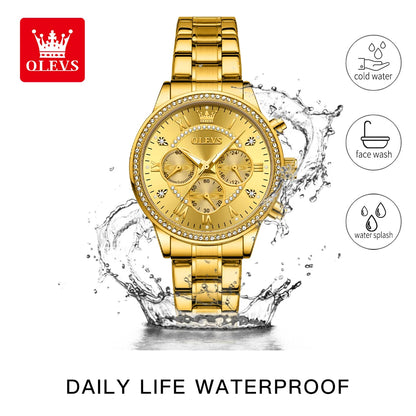 OLEVS Women's Watches Top Brand Luxury Original Quartz Watch for Ladies Chronograph Waterproof Luminous Rhinestone Dial 24 Hour