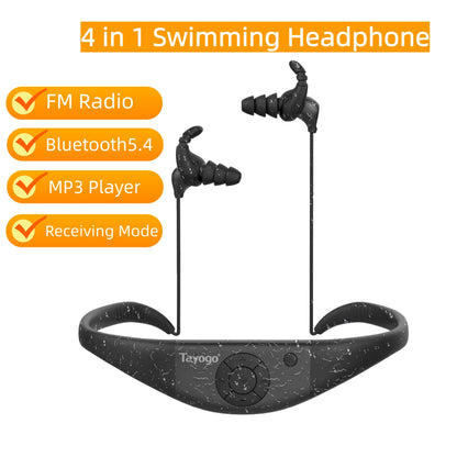 Tayogo Waterproof MP3 Player for Swimming,4-in-1 MP3 Player 32GB, Bluetooth 5.4, FM Radio, Compatible with T6 Transmitter
