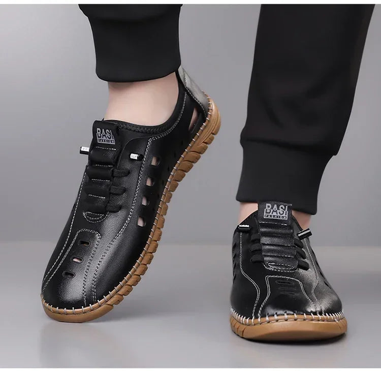 Men's Comfortable Hollow Slip-on Loafers, Breathable Anti-slip Soft Sole Outdoor Driving Shoes-WC2516